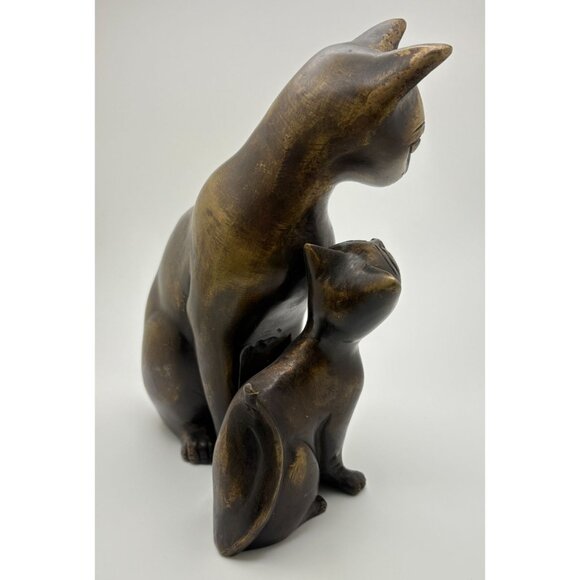 Vintage Bronze Style Mamma Cat & Kitten Figurine Sculpture - Picture 4 of 12